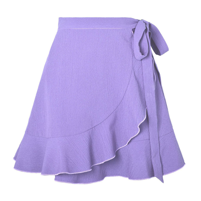 Lace up High Waist Lotus Leaf Skirt M / Purple - ENCHANTE VOGUE