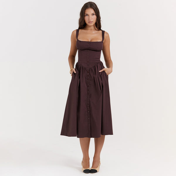 Sexy Sling Slim Fit Backless Midi Dress XS / Brown - ENCHANTE VOGUE