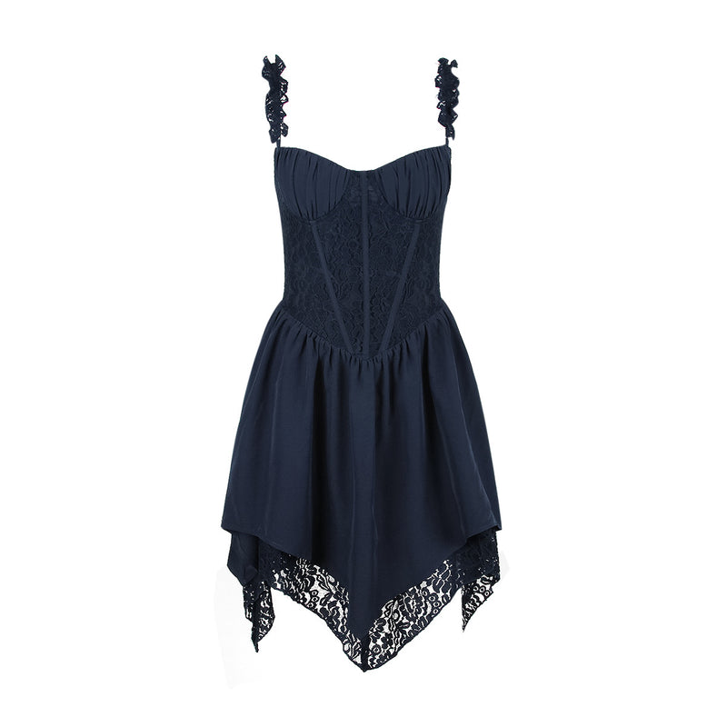 Sexy Lace Stitching Slim Fit Sleeveless Mini Dress XS / Navy Blue - ENCHANTE VOGUE