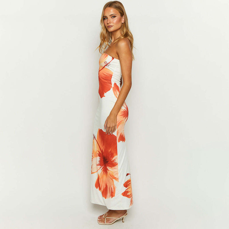 Bandeau One Shoulder Slim A Line Maxi Dress S / White - ENCHANTE VOGUE