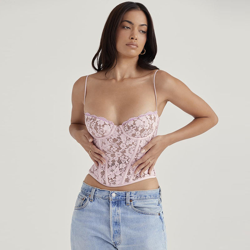 Lace Boning Corset Top XS / Pink - ENCHANTE VOGUE