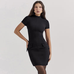 Slim Fit Short Sleeve Mini Dress S / Black - ENCHANTE VOGUE