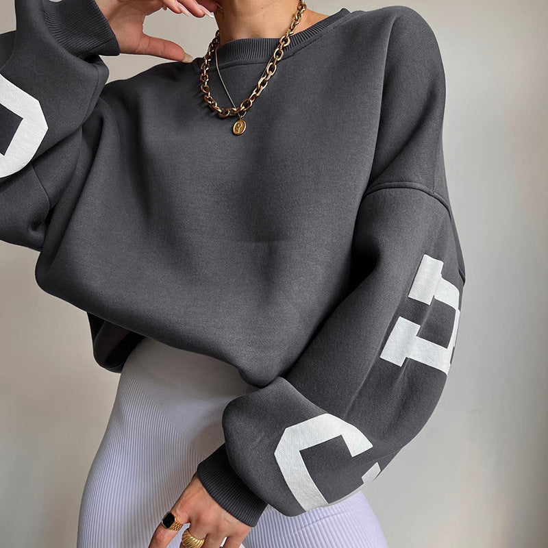 Knitted Letter Graphic Printed Sweater S / Gray - ENCHANTE VOGUE