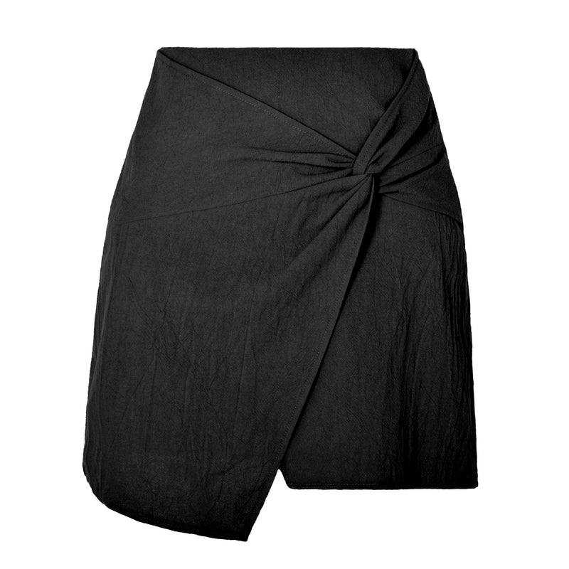 Cotton Linen Twisted Skirt S / Black - ENCHANTE VOGUE