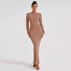 Sexy Backless Lace-Up Long Sleeve Elegant Maxi Dress S / Nude - ENCHANTE VOGUE