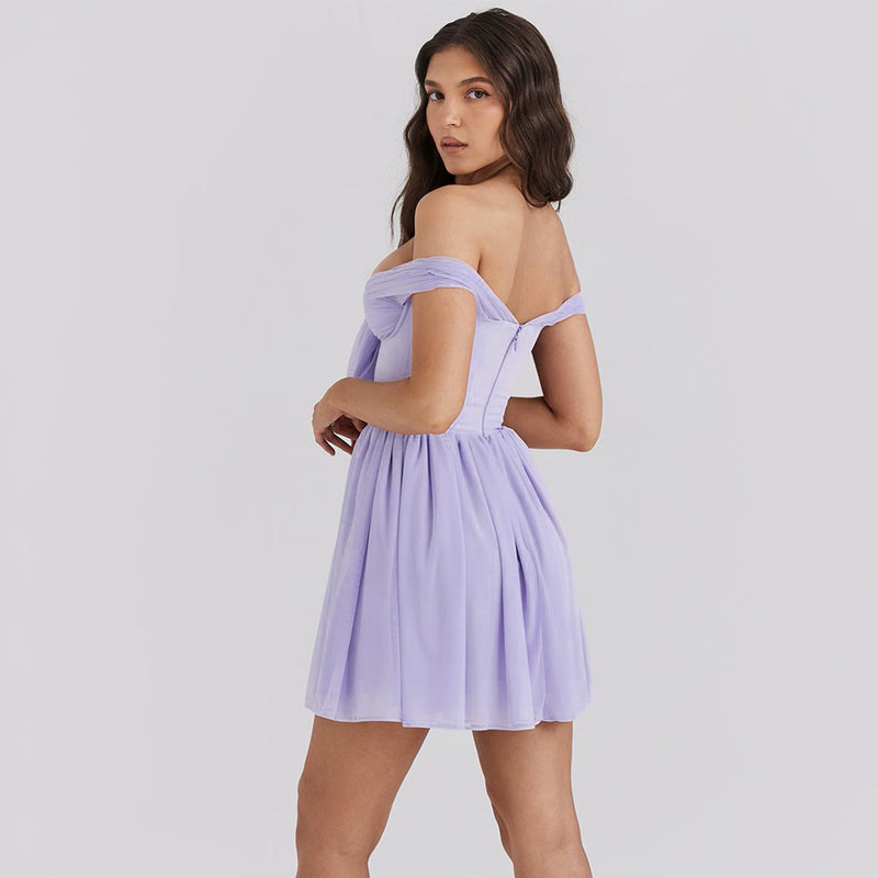 Sexy Off Shoulder Mesh Tube Top Mini Dress XS / Violet - ENCHANTE VOGUE