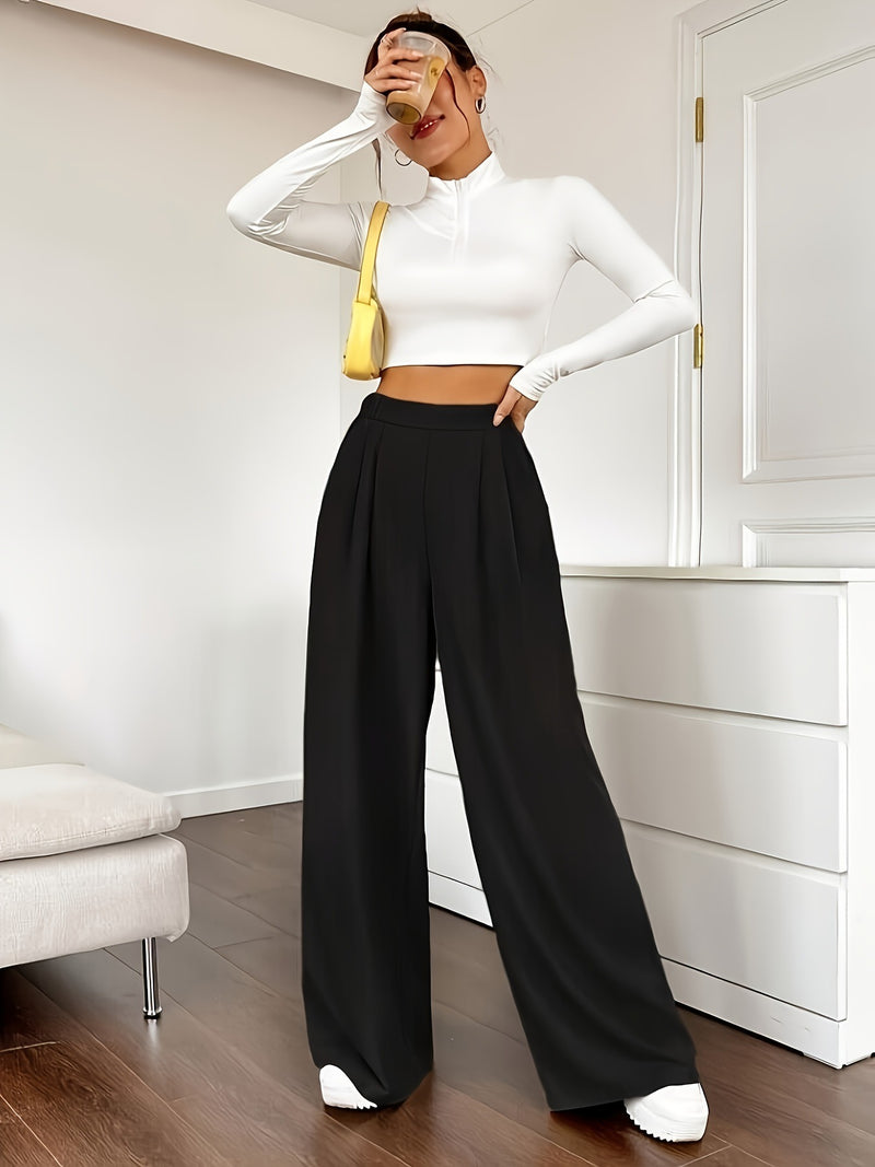 High Waist Wide Leg Straight Casual Trousers XS / Black - ENCHANTE VOGUE