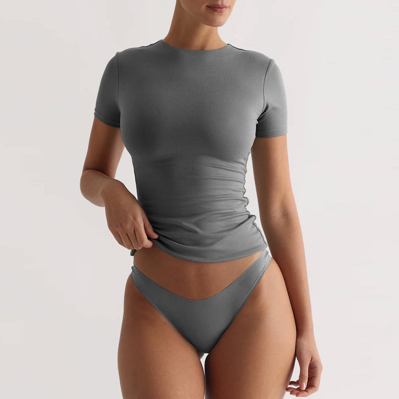 Short Sleeved Slim Fit Sexy Top S / Dark Gray - ENCHANTE VOGUE