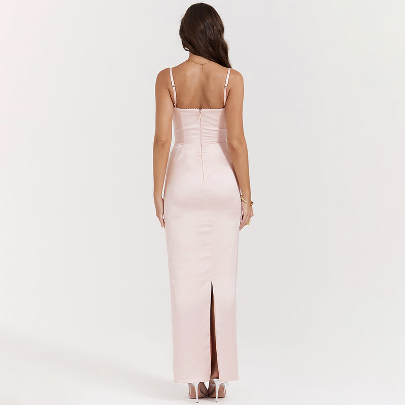 Sexy Slim Fit Slit Maxi Dress XS / Pink - ENCHANTE VOGUE