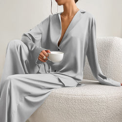 Thin Silk Loose Loungewear Set S / Gray - ENCHANTE VOGUE