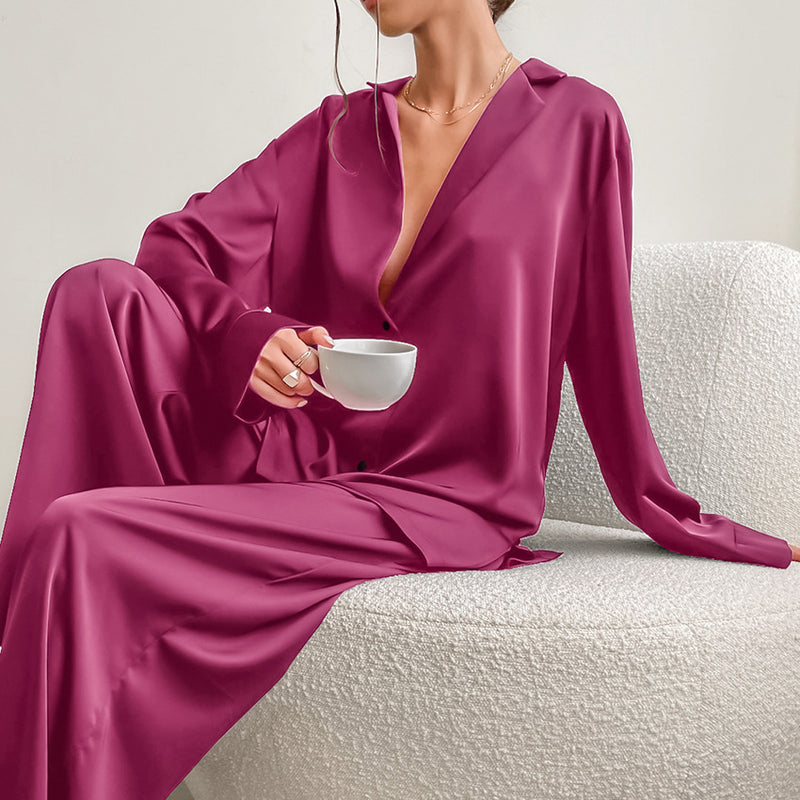 Thin Silk Loose Loungewear Set S / Pink - ENCHANTE VOGUE