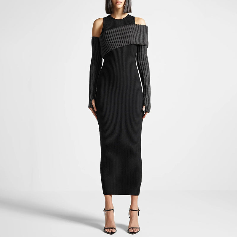 Slimming Patchwork Knitted Midi Dress S / Black - ENCHANTE VOGUE