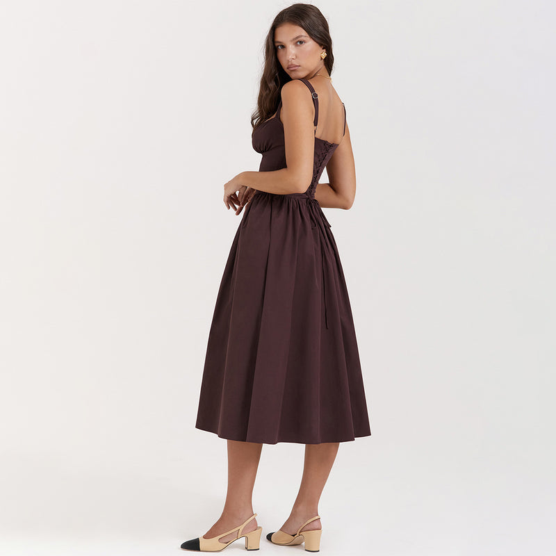 Sexy Sling Slim Fit Backless Midi Dress XS / Brown - ENCHANTE VOGUE