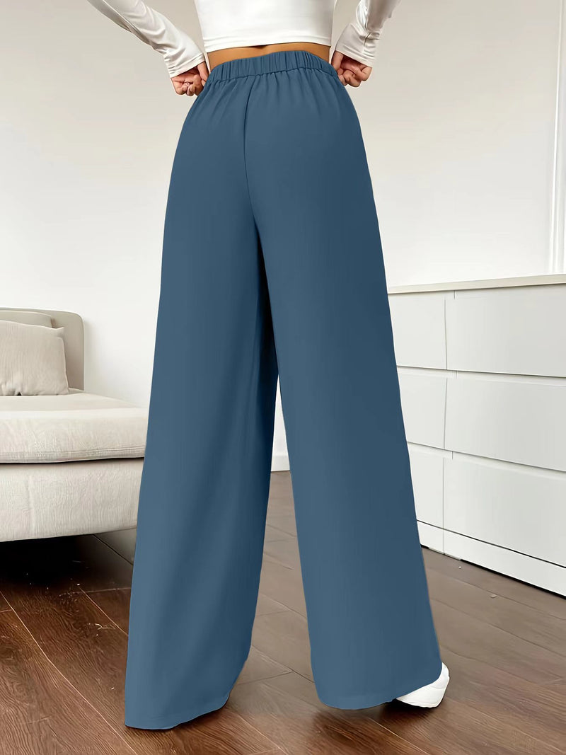 High Waist Wide Leg Straight Casual Trousers XS / Blue - ENCHANTE VOGUE