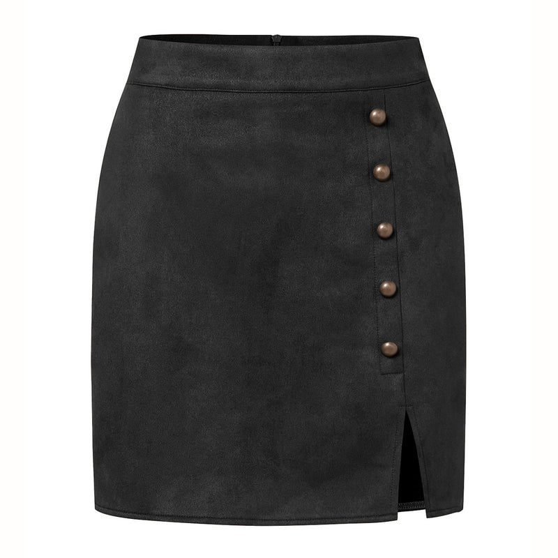 Suede High Waist Metal Buckle Hip Skirt S / Khaki - ENCHANTE VOGUE