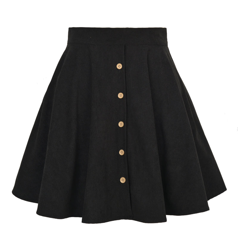 Corduroy Single Row Button Skirt S / Black - ENCHANTE VOGUE