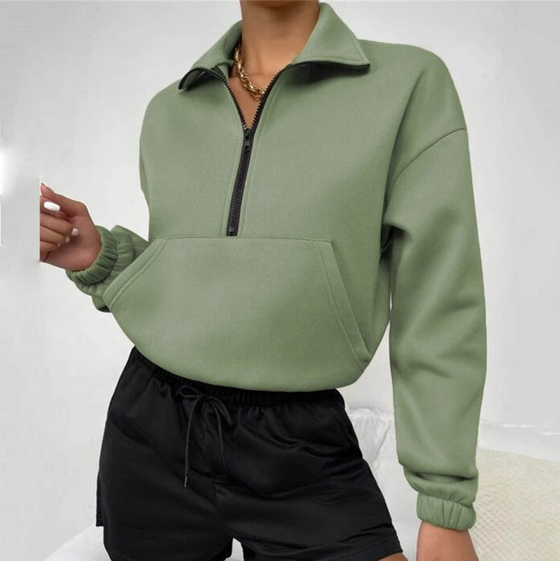 Loose Zip Collar Long Sleeve Sweatshirt