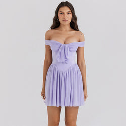 Sexy Off Shoulder Mesh Tube Top Mini Dress XS / Violet - ENCHANTE VOGUE