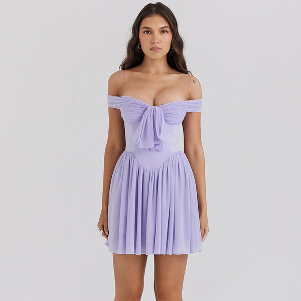 Sexy Off Shoulder Mesh Tube Top Mini Dress XS / Violet - ENCHANTE VOGUE