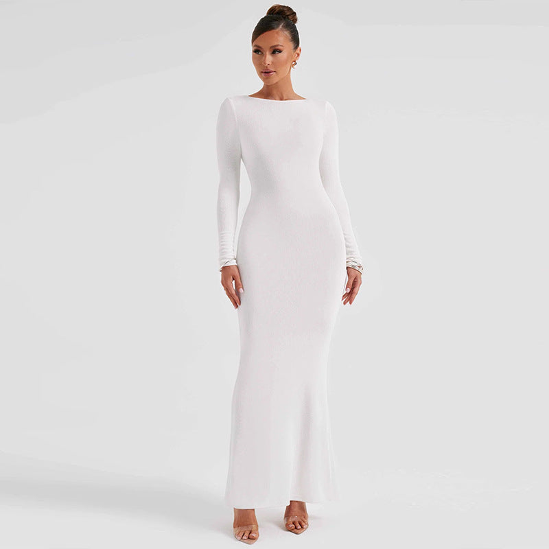 Sexy Backless Lace-Up Long Sleeve Elegant Maxi Dress S / White - ENCHANTE VOGUE