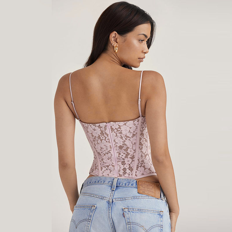 Lace Boning Corset Top XS / Pink - ENCHANTE VOGUE