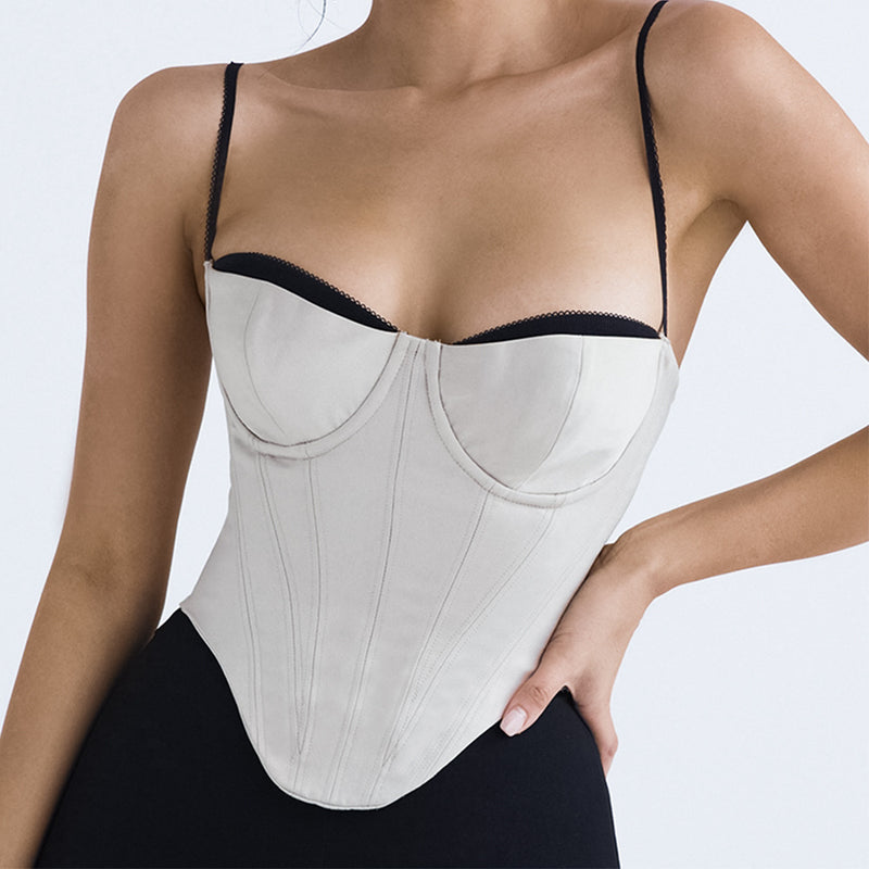 Sexy Cropped Slim Fit Boning Corset Top XS / White - ENCHANTE VOGUE