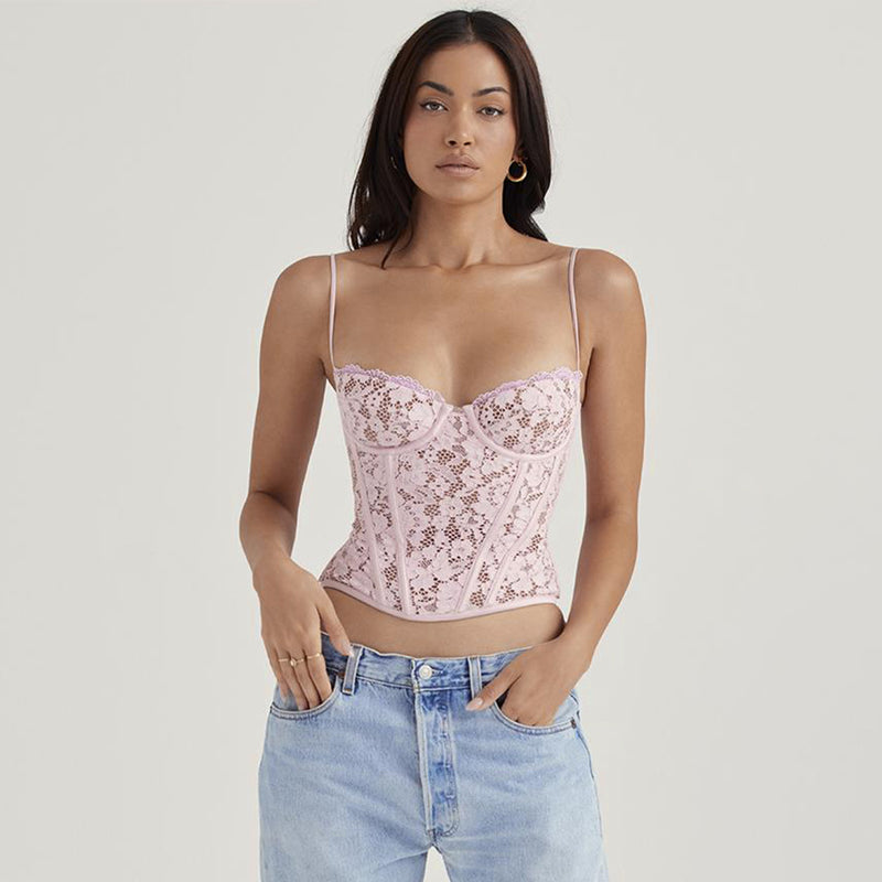 Lace Boning Corset Top XS / Pink - ENCHANTE VOGUE