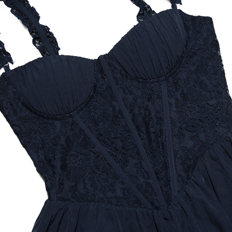 Sexy Lace Stitching Slim Fit Sleeveless Mini Dress XS / Navy Blue - ENCHANTE VOGUE