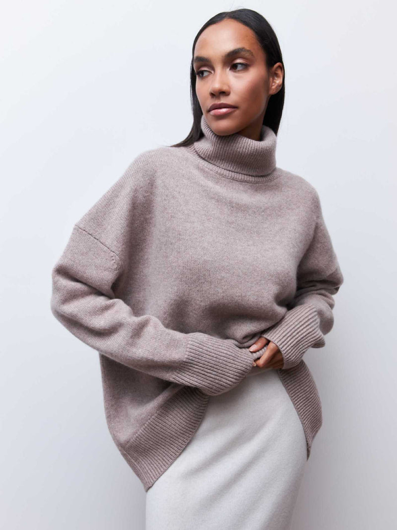 Two Collared Turtleneck Anti Pilling Sweater S / Walnut Brown - ENCHANTE VOGUE