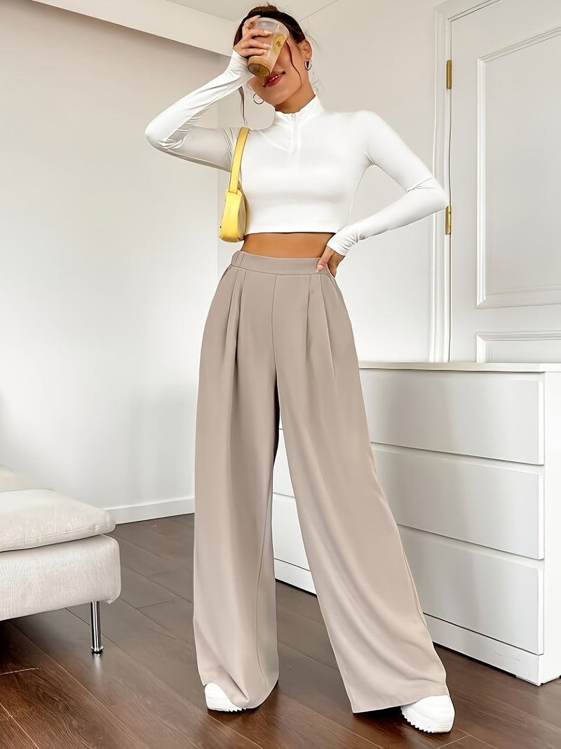 High Waist Wide Leg Straight Casual Trousers XS / Blue - ENCHANTE VOGUE