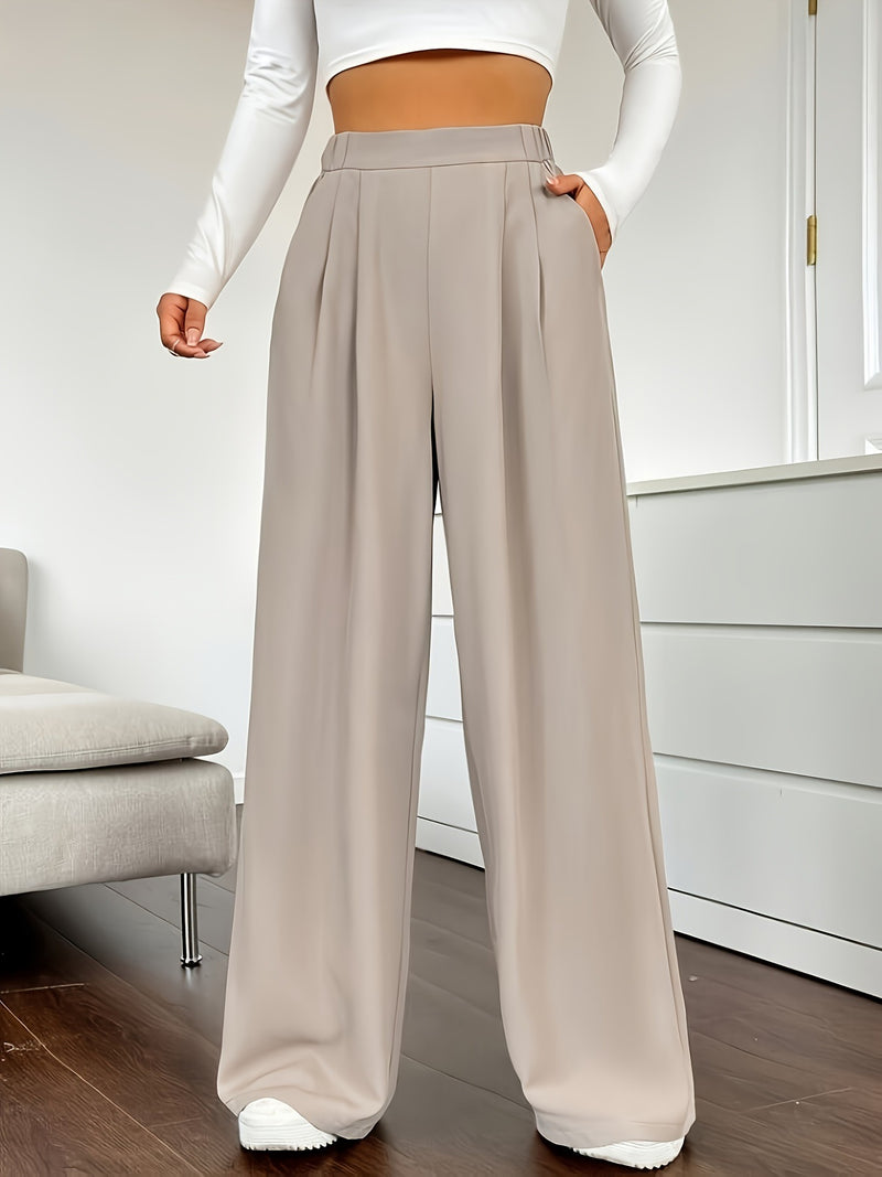 High Waist Wide Leg Straight Casual Trousers XS / Khaki - ENCHANTE VOGUE