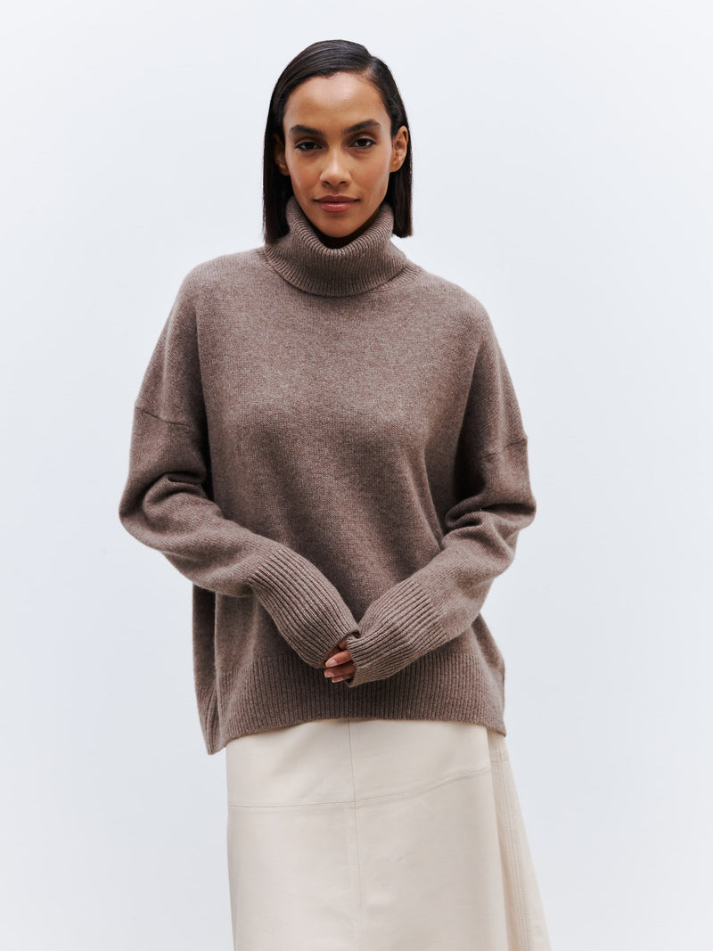 Two Collared Turtleneck Anti Pilling Sweater S / Dark Brown - ENCHANTE VOGUE