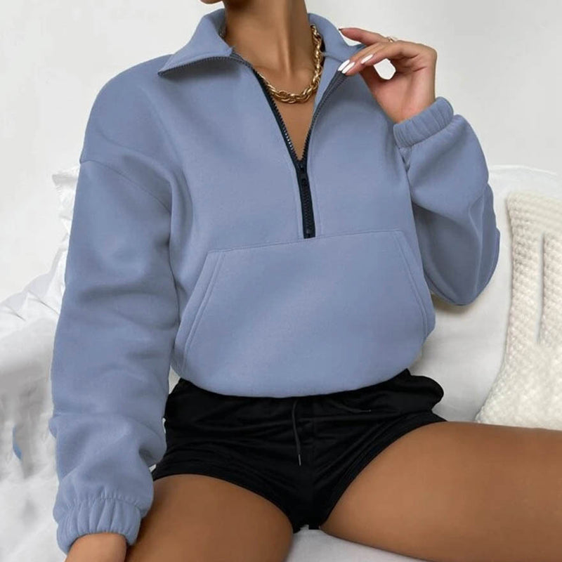 Loose Zip Collar Long Sleeve Sweatshirt