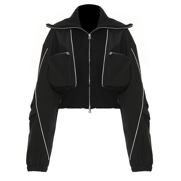 Varsity Three-Dimensional Zipper Jacket M / Black - ENCHANTE VOGUE