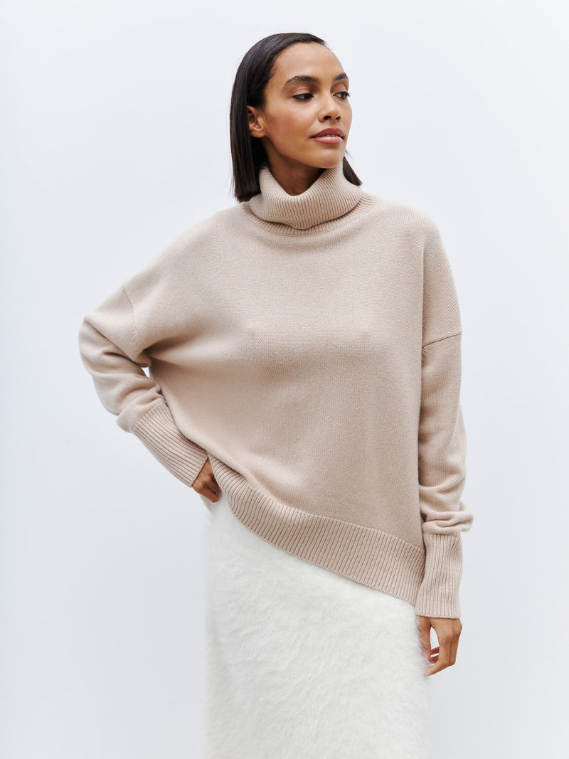 Two Collared Turtleneck Anti Pilling Sweater S / Lotus Root Apricot - ENCHANTE VOGUE