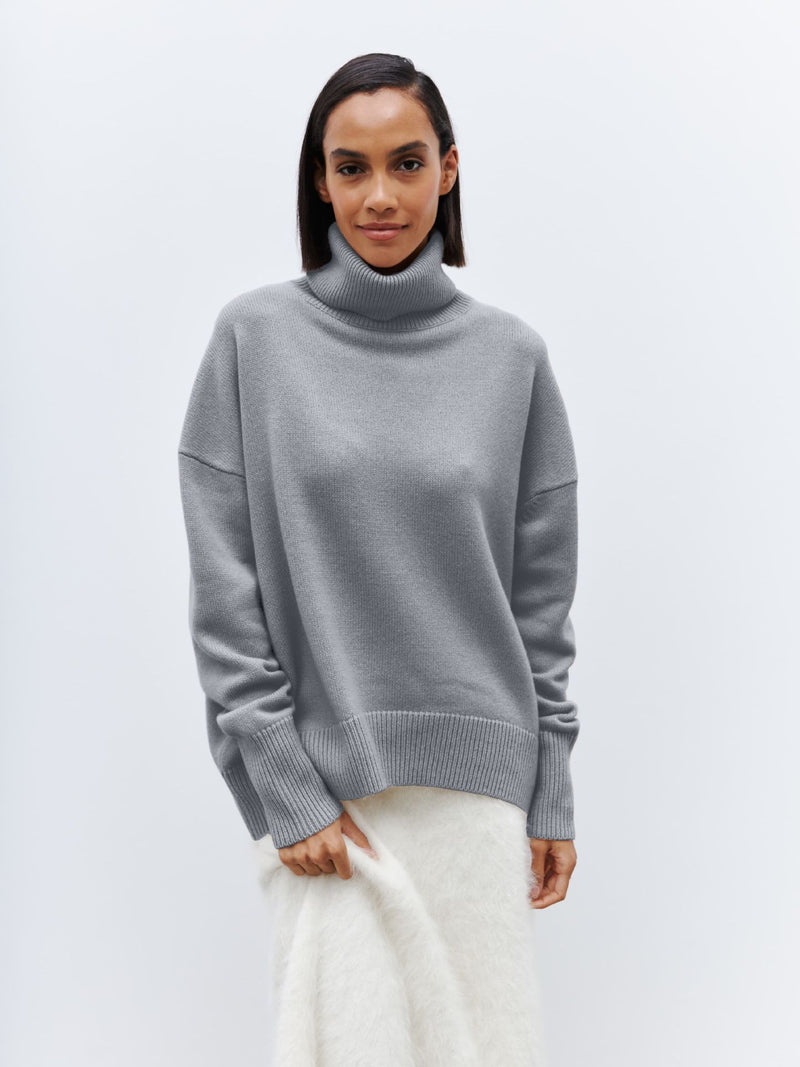 Two Collared Turtleneck Anti Pilling Sweater S / Light Gray - ENCHANTE VOGUE