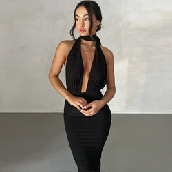 Sexy Deep V Backless Split Maxi Dress S / Black - ENCHANTE VOGUE