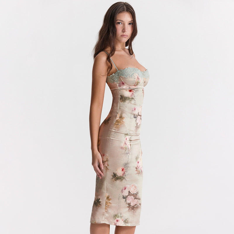 Backless Sheath Printed Midi Dress XS / Multi - ENCHANTE VOGUE