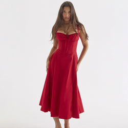 Sexy Slim Fit Strap Midi Dress XS / Red - ENCHANTE VOGUE