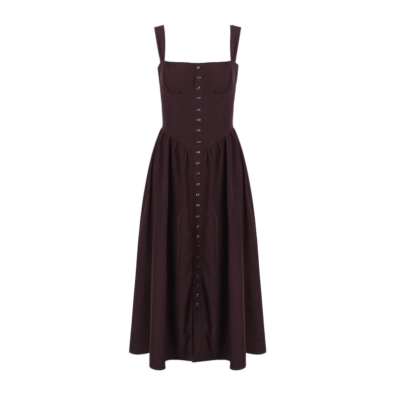 Sexy Sling Slim Fit Backless Midi Dress XS / Brown - ENCHANTE VOGUE