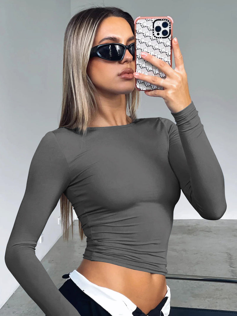 Tight Casual Long Sleeve Breathable Top L / Apricot - ENCHANTE VOGUE