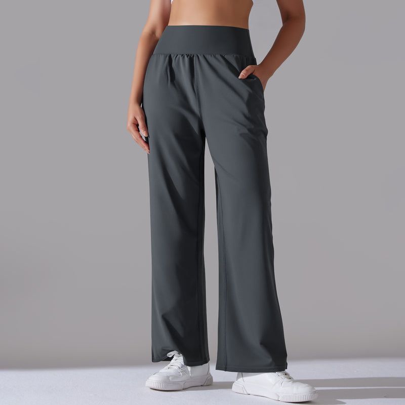 High Waist Wide Leg Straight Breathable Trousers S / Graphite Gray - ENCHANTE VOGUE