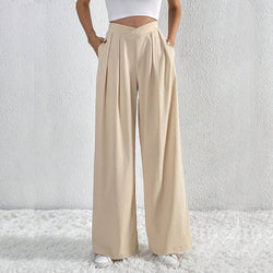 Office Pleated Casual Wide Leg Trousers S / Apricot - ENCHANTE VOGUE