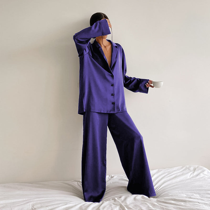 Thin Silk Loose Loungewear Set S / Purple - ENCHANTE VOGUE