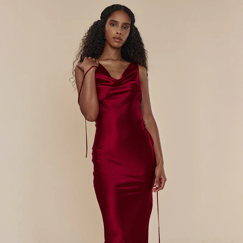 Sexy Backless Lace Up Maxi Dress M / Burgundy - ENCHANTE VOGUE