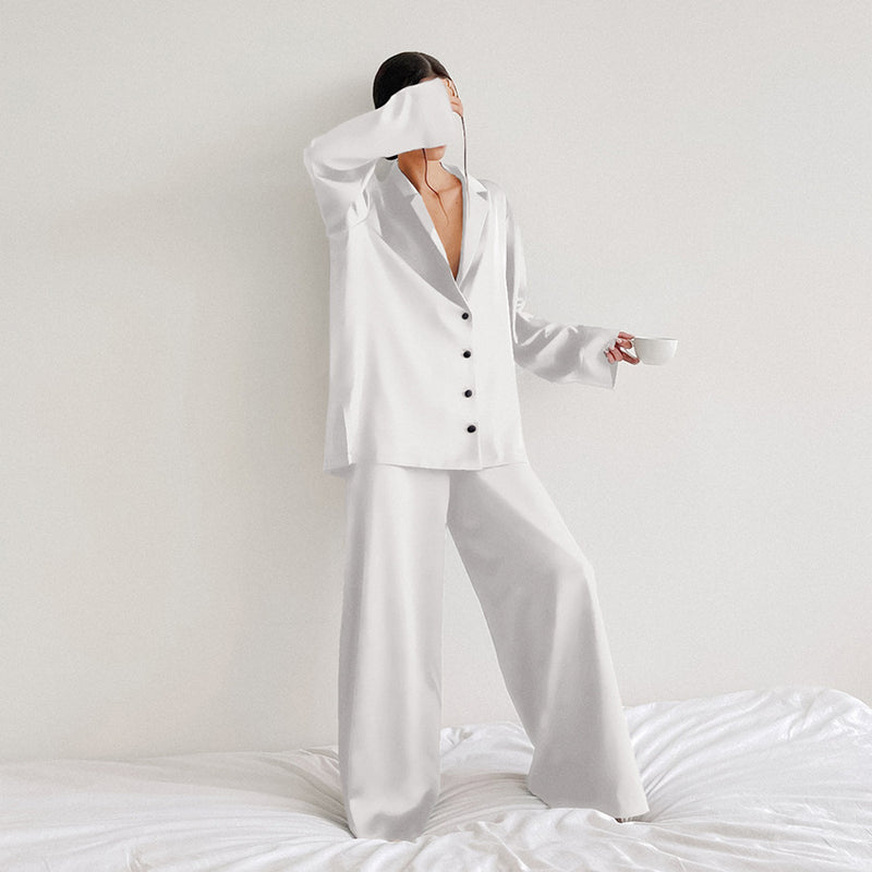 Thin Silk Loose Loungewear Set S / White - ENCHANTE VOGUE