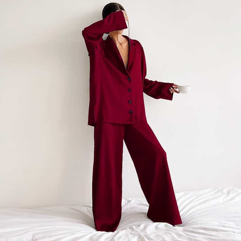 Thin Silk Loose Loungewear Set S / Red - ENCHANTE VOGUE