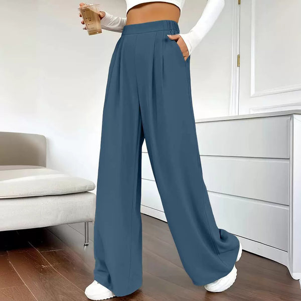 High Waist Wide Leg Straight Casual Trousers XS / Blue - ENCHANTE VOGUE