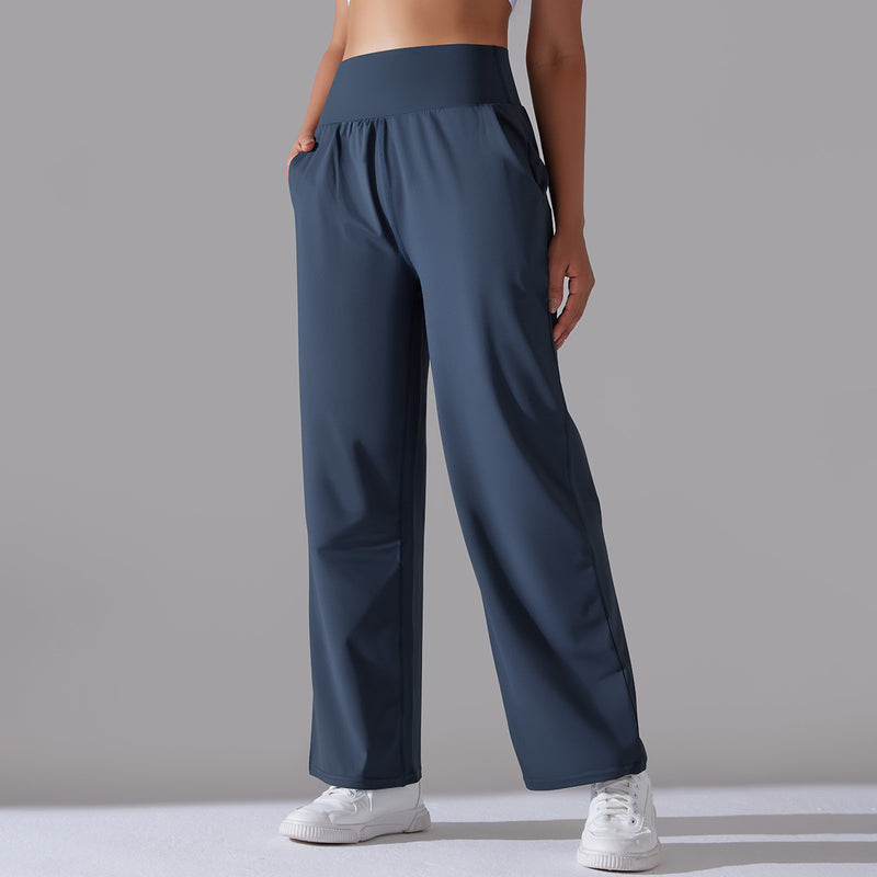 High Waist Wide Leg Straight Breathable Trousers S / Navy Blue - ENCHANTE VOGUE