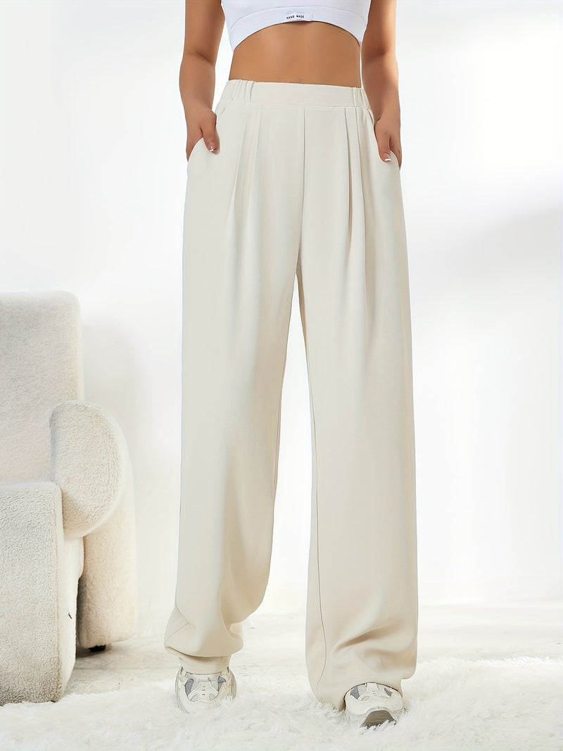 High Waist Wide Leg Straight Casual Trousers XS / Blue - ENCHANTE VOGUE